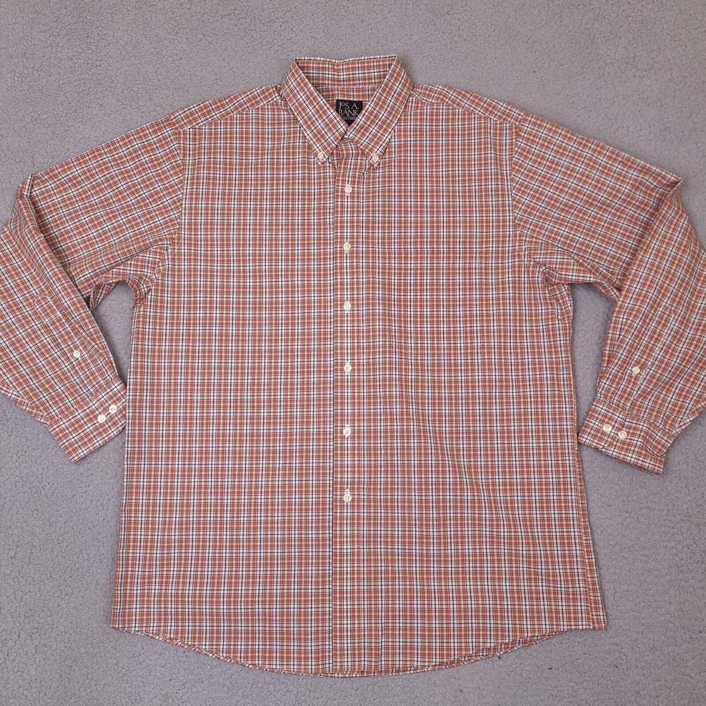 Jos. A Bank Shirt Mens Large Orange Plaid Travelers Collection Button Down